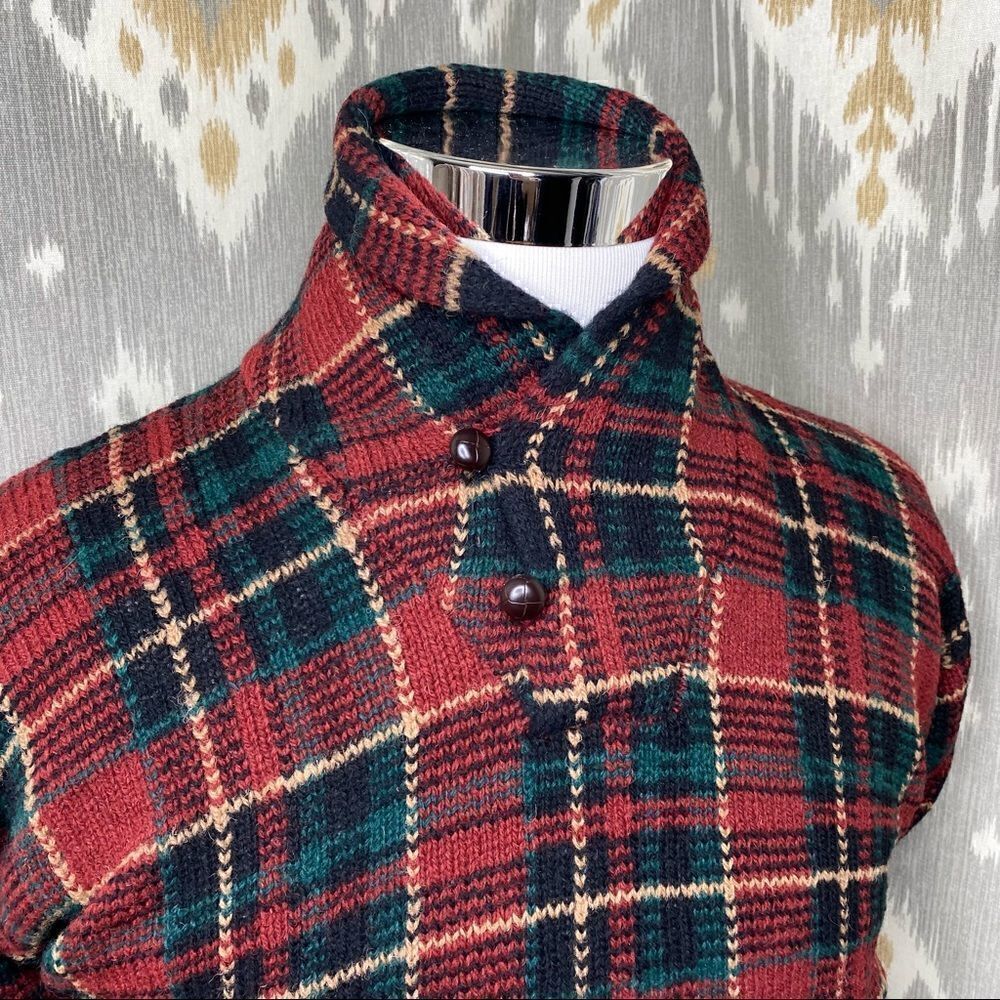 Polo Ralph Lauren Red & Green Multi Tartan Plaid Shawl Collar L/S Sweater - Picture 8 of 16